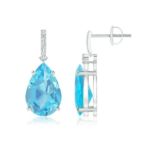 Details about   White Gold Finish Blue Topaz And Created Diamond Pear Cut stud earrings Gift Box